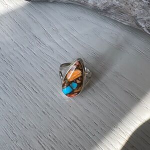 BEAUTIFUL STERLING SILVER SPINY OYSTER TURQUOISE RING